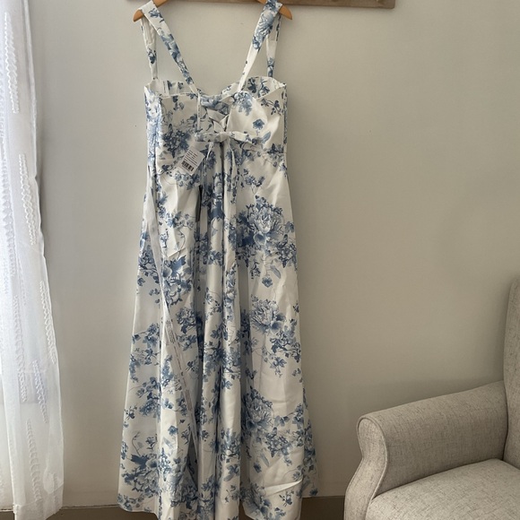 ALFRED SUNG Floral Lace-Up Back Satin Pockets Cottage Rose Larkspur Maxi Dress - Picture 4 of 13